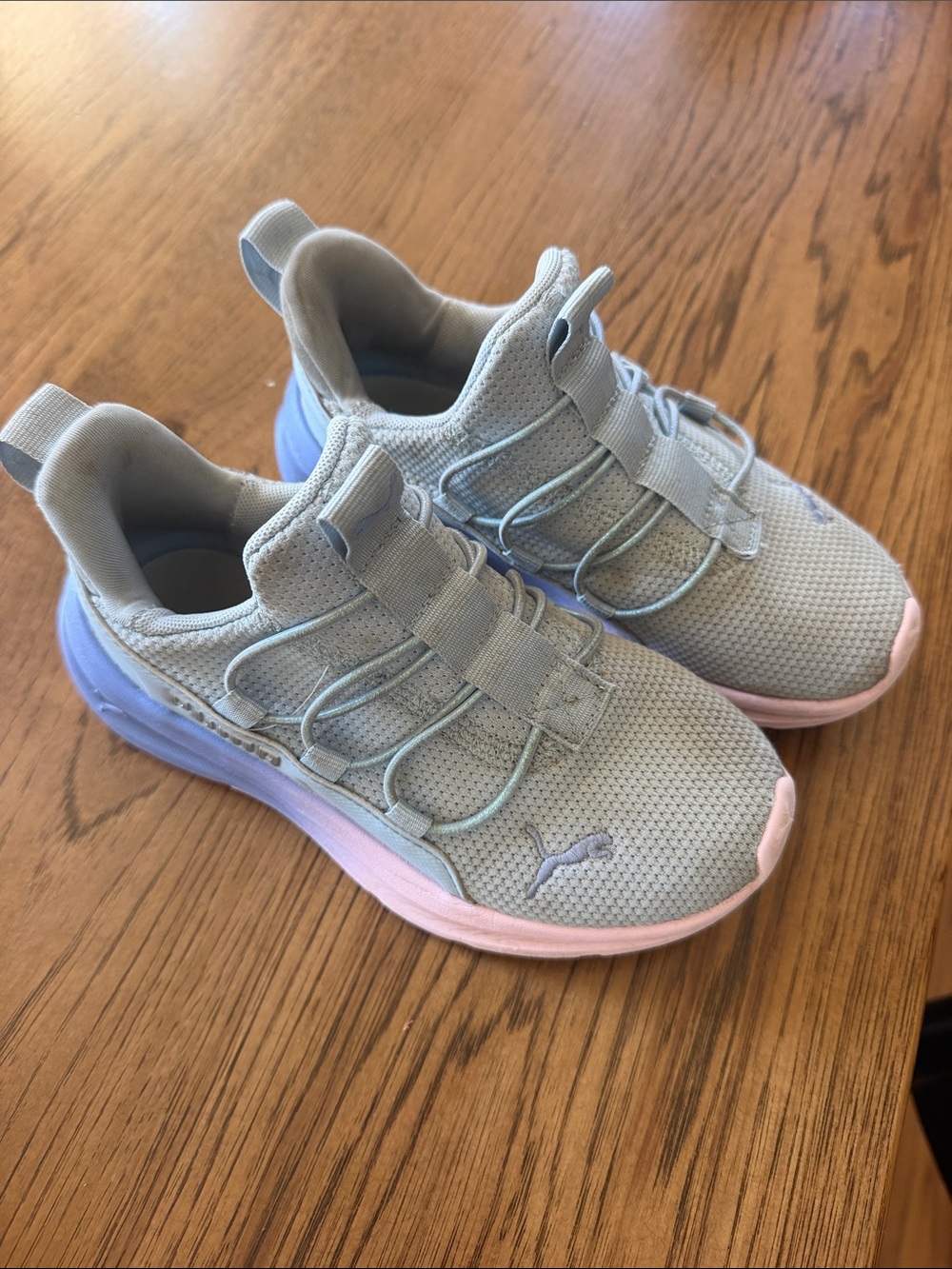 Puma girls 13 Kids Gray Sneakers with Pink & Light Blue Accents